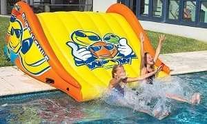 WOW-Slide and Smile Inflatable Pool Slide use on a deck or floating in pool
